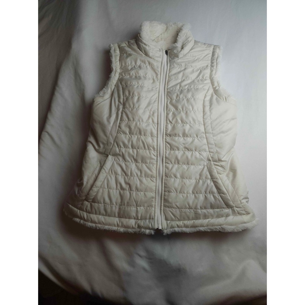 Nicole Miller Original Cream White Quilted Puffer Vest Faux Fur Womens‎ Small